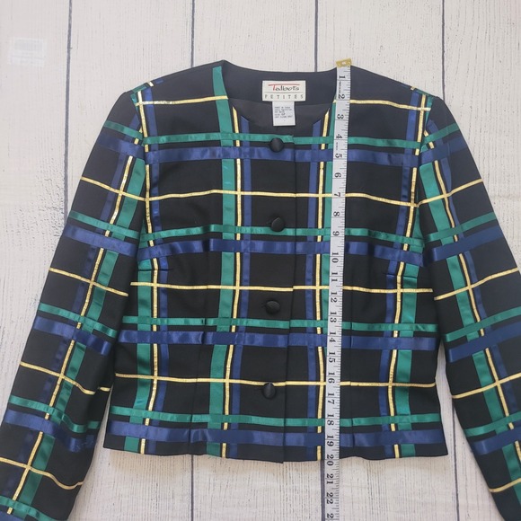 Talbots Womens 6P Evening Jacket Black Green Blue Ribbon Plaid Metallic Gold - Picture 5 of 7